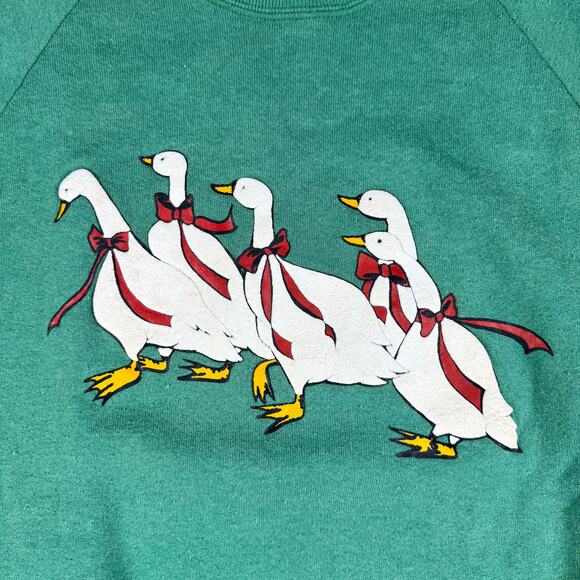 Vintage Jerzees Duck Print Sweatshirt XL Green Cottagecore Animal Graphic USA - Picture 2 of 9